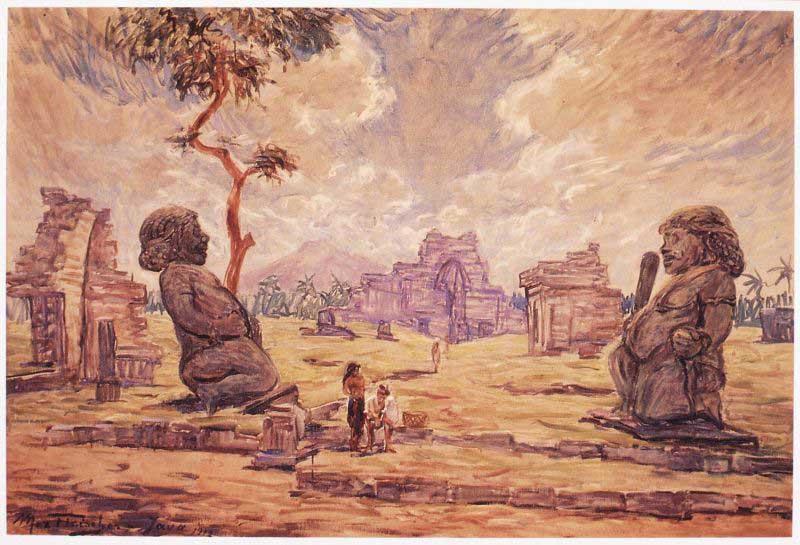 unknow artist Oil painting. Temple ruins in Candi Sewu oil painting picture